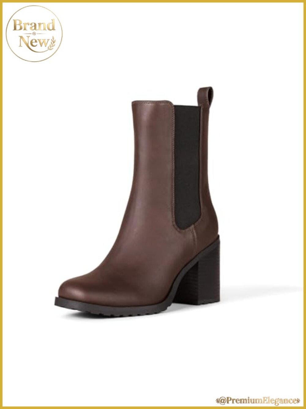 Women's Mid Calf Heeled Chelsea Boots Slip On Faux Nubuck Lug Sole